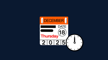 December month Thursday 18 date calendar illustration. 2025 calendar and creating a stunning illustration 4k illustration.