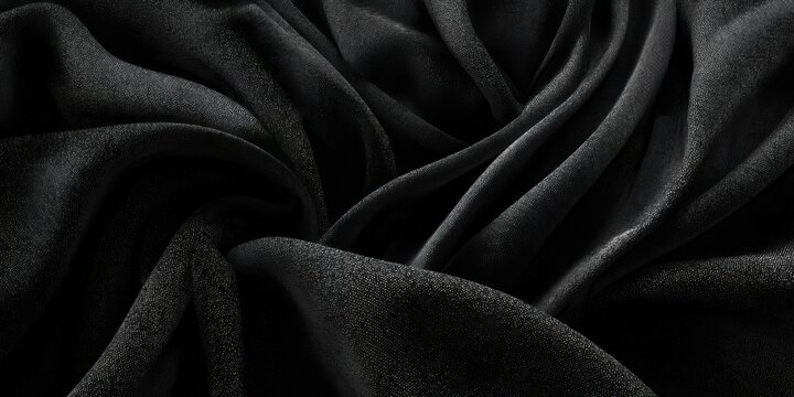 Elegant black fabric texture with soft folds and shimmering accents, perfect for luxurious designs and sophisticated backgrounds.