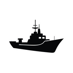 Fototapeta premium A silhouette of a naval ship with a visible mast and distinct deck structures