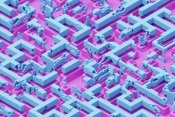 Isometric maze with intricate patterns and a three-dimensional design, offering a visually engaging and complex structure