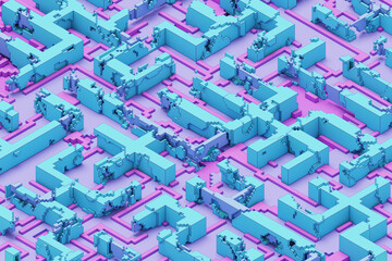 Isometric maze with intricate patterns and a three-dimensional design, offering a visually engaging and complex structure