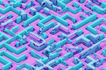Isometric maze with intricate patterns and a three-dimensional design, offering a visually engaging and complex structure