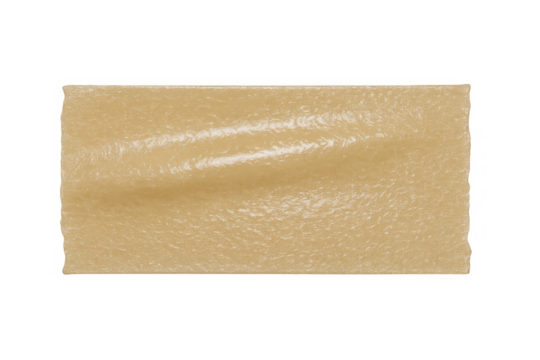 Crumpled beige adhesive tape piece with an uneven texture and torn edges, creating a sticky element on a transparent background - Powered by Adobe