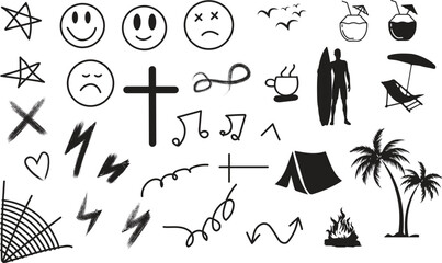 Set of hand drawn vector elements in with background
