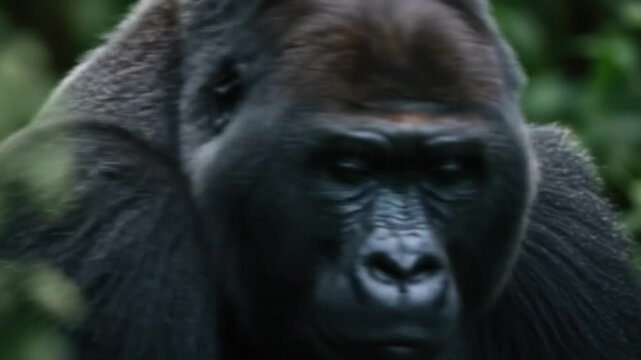 Close up of a silverback gorilla in a natural outdoor environment