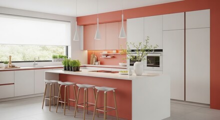 Modern kitchen design with island and stylish stools inviting warmth and functionality