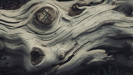 Close up of decaying wood texture with deep cracks and soft shadows revealing natural organic patterns and earthy tones in aged timber surface