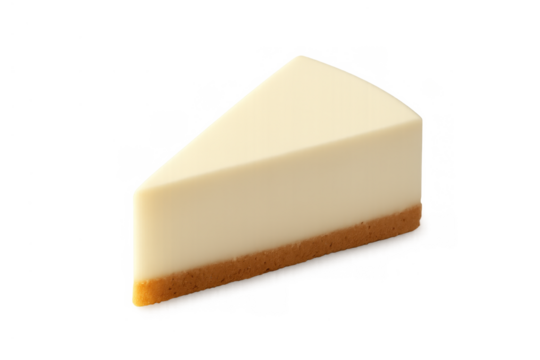 Classic new york style cheesecake slice with smooth cream cheese filling and cookie crust on transparent background
