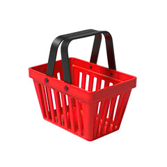 Fototapeta premium A Bright Red 3D Rendered Shopping Basket with Black Handles and a Transparent Background for E-commerce and Retail Concepts