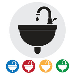 Modern sink icons in vibrant colors showcase essential bathroom and kitchen fixtures for design projects and home improvement