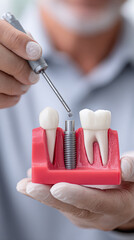 Dental implant procedure with torque wrench in dentist's office
