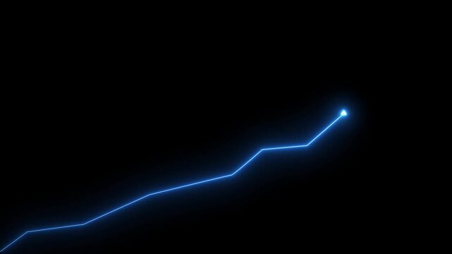 Glowing Blue Neon Line Graph Ascending Against a Black Background chart arrow