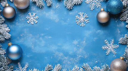 Snowflake and Ornament Blue Christmas Border