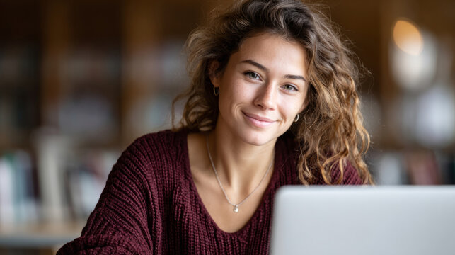 Latin american student studying with laptop in library for academic success