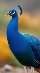 Majestic peacock with vibrant feather display in natural setting