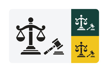 Symbolic scales of justice and gavel represent legal judgment, fairness, and courtroom decisions in clear, modern icons