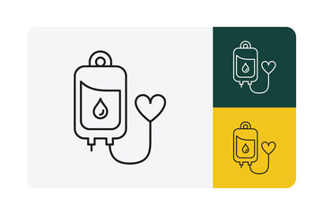 Vital blood bag icon with heart signifies life saving donation and health care support, symbolizing compassion and medical assistance