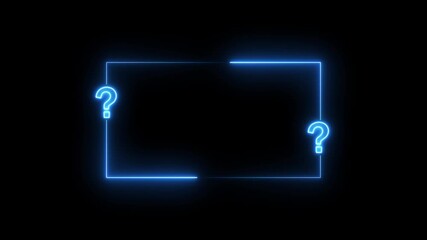 Blue neon rectangular frame with question marks on a black background query inquiry - Powered by Adobe