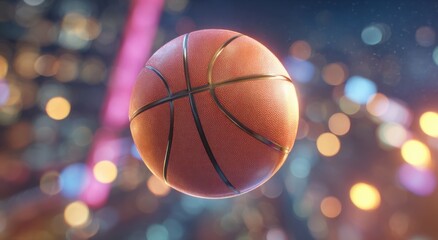 Obraz premium Basketball floating in air with colorful bokeh background