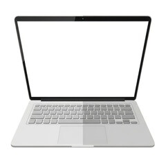 Fototapeta premium Modern silver laptop with a blank white screen isolated on transparent background