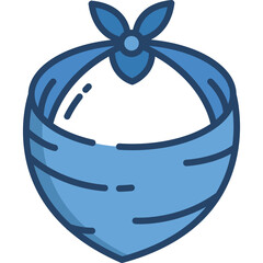 Blue Paisley Bandana Accessory For Neck Or Head With Dark Blue Outline And White Highlights On Transparent Background