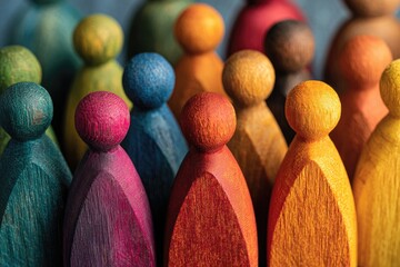 Colorful wooden figures in a crowd (2)