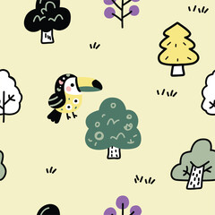 cute toucan cartoon doodle seamless vector