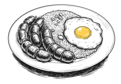 Hand-drawn Longganisa breakfast for Filipino restaurant menu or food blog design vector