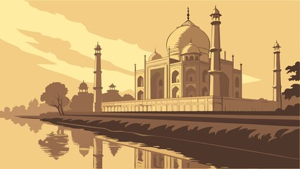 Monochrome View of Taj Mahal by Yamuna River