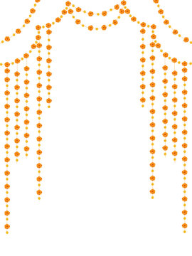 indian hindu wedding elements vector marigold floral garland vector, wedding and festival decoration, border flower decoration with transparent background	