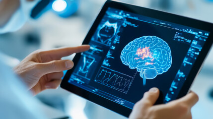 Innovative digital brain scan displayed on tablet for neurological analysis and research