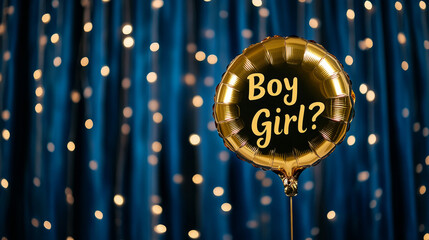 Elegant golden foil balloon celebrating gender reveal party
