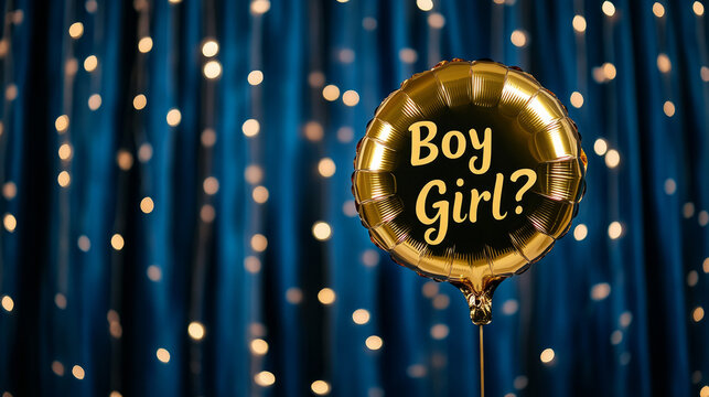 Elegant golden foil balloon celebrating gender reveal party