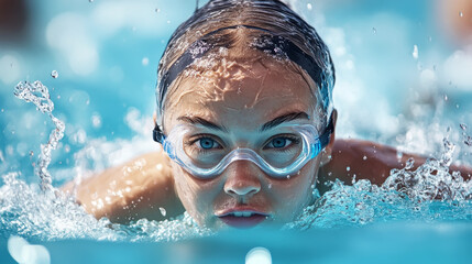 Determined female athlete swimming with intensity in crystal blue water