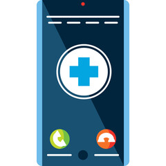 Blue Smartphone With Medical Cross Icon And Call Buttons On Transparent Background