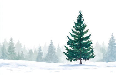 Obraz premium Landscape with christmas tree in snow winter forest background, Gradient effect isolated on white and transparent background, png
