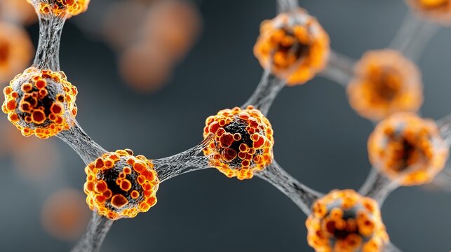 Abstract representation of interconnected spheres with a dark background.