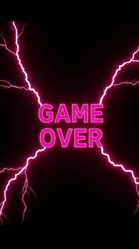 Game Over Neon Text With Pink Lightning Strike