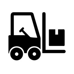 Fototapeta premium Forklift lifting a pallet with a box in warehouse