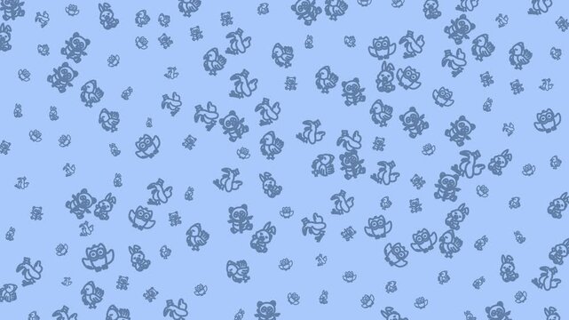 Adorable blue animal doodles create a fun whimsical pattern perfect for children's products and playful designs, bringing a touch of joy and imagination
