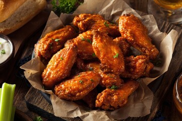 Savory Buffalo Wings from Above: A Mouthwatering Snack Delight for Food Lovers
