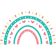 Bohemian Rainbow Arch With Hearts And Dots In Teal Pink And Yellow Colors On A Transparent Background
