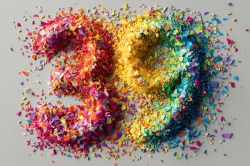 Colorful Number 30 Created with Vibrant Shredded Paper Pieces