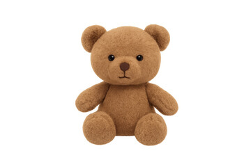 Cute brown teddy bear toy sitting on transparent background
