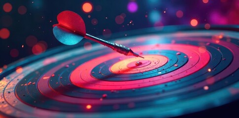 Achieving peak performance A dart precisely hitting the center of a vibrant target, symbolizing success and focused ambition.