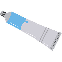 Blue Paint Tube With Silver Cap And Light Blue Liquid Spilling Out On A Transparent Background