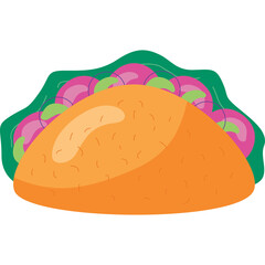 Brightly Colored Cartoon Taco With Green Lettuce And Pink Toppings On A Transparent Background