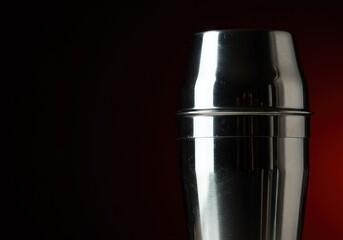 Professional stainless steel mixing vessel, essential bar tool for crafting beverages. Reflective surface catching ambient light, ready for beverage preparation ,studio shot ,chilled