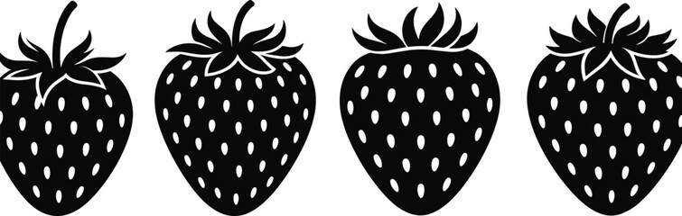 Strawberry fruit silhouette vector illustration, fresh berry collection design, organic food symbol, minimal strawberry icons set, healthy nutrition concept, natural summer fruit art © Shoentesh