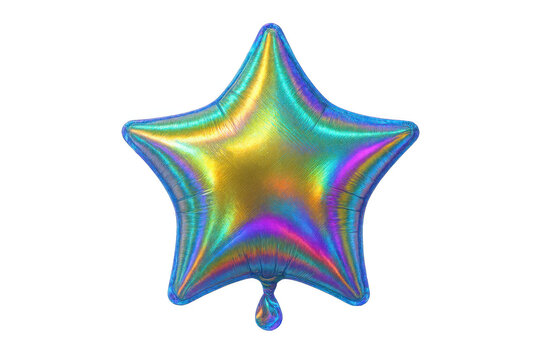 Foil balloon in star shape reflecting a spectrum of iridescent colors, ideal for birthdays, anniversaries, and holidays on transparent background - Powered by Adobe